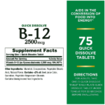 Nature's Bounty Quick Dissolve B-12 2500mcg 75 Tablets - Image 2