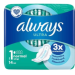 Always Ultra Normal (Size 1) Sanitary Pads With Wings 14 Pads