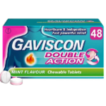 Gaviscon Double Action Heartburn and Indigestion Mint Flavour Chewable 48 Tablets
