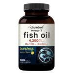 NatureBell Omega 3 Fish Oil Highly Purified EPA 1,200mg & DHA 900mg Lemon Flavored 4,200mg 180 Burpless Softgels